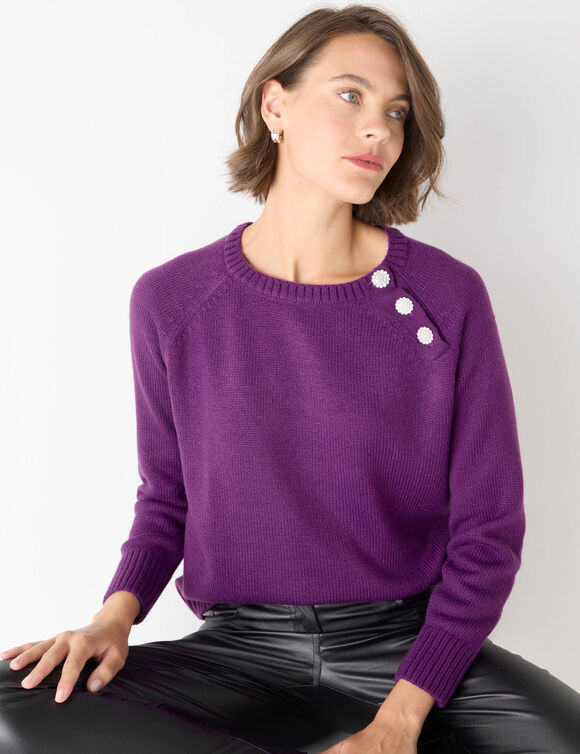 Pull épaule boutonnée bijoux (violine) Pull épaule boutonnée bijoux (violine)